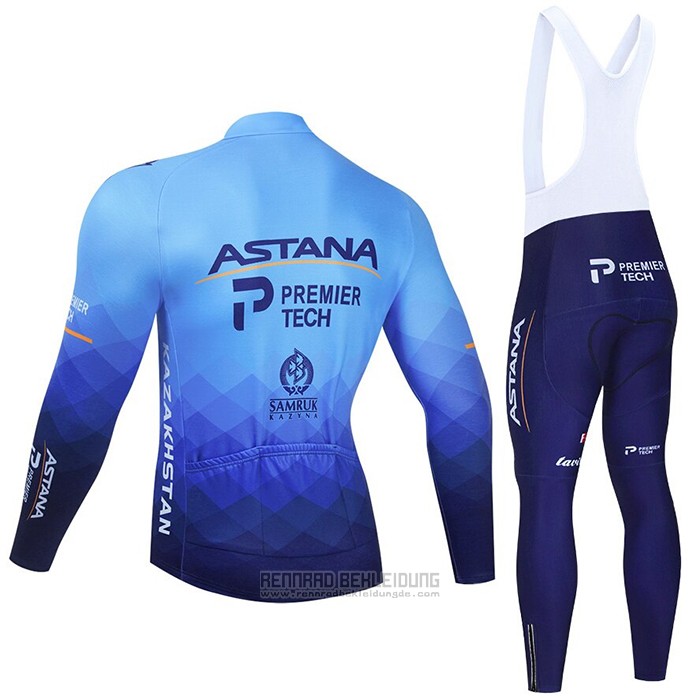 2021 Fahrradbekleidung Astana Blau Trikot Langarm und Tragerhose